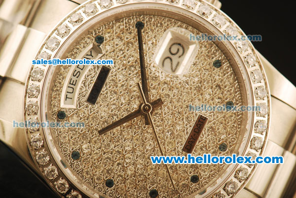 Rolex Day-Date Swiss ETA 2836 Movement with Diamond Dial and Strap - Click Image to Close